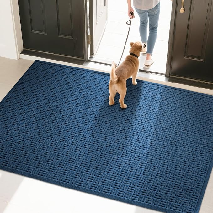 Mibao Front Door Mat Indoor Outdoor Entrance, Dirt Trapping Waterproof All-Season, All-Weather Doormat, Non-Slip Durable Natural Rubber Low Profile Easy Clean Patio Entrance Mat, 61.5" x 36", Blue