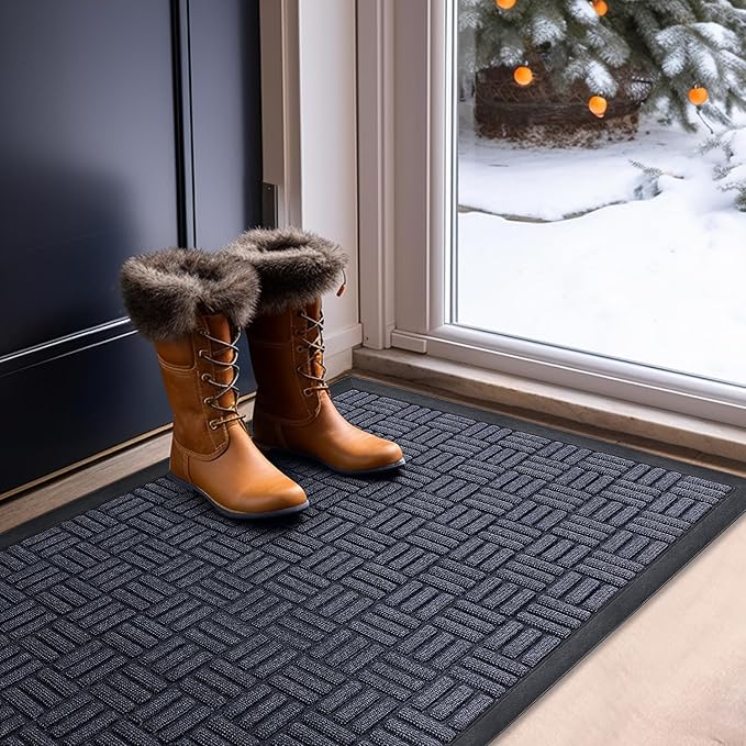 Mibao Front Door Mat, Heavy Duty Durable Welcome Mat for Outdoor Indoor, Dirt Trapper Waterproof Super Absorbent Door Mat for Entryway Outside Patio Porch, 35.5" x 24", Navy