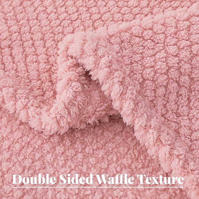 Whale Flotilla Queen Size Fuzzy Fleece Blanket for Bed, 90x90 Inch Fluffy Warm Soft Jacquard Blankets for All Season, Lightweight and Cozy, Pink