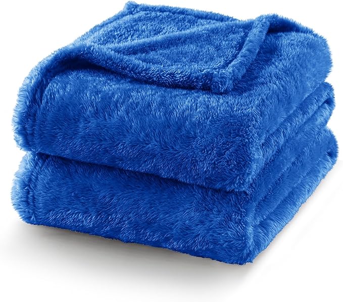 Exclusivo Mezcla Plush Fuzzy Fleece Bed Blanket Queen Size, Super Soft, Fluffy and Warm Blankets for Couch, Bed, All Season (Cobalt Blue, 90x90 inches)