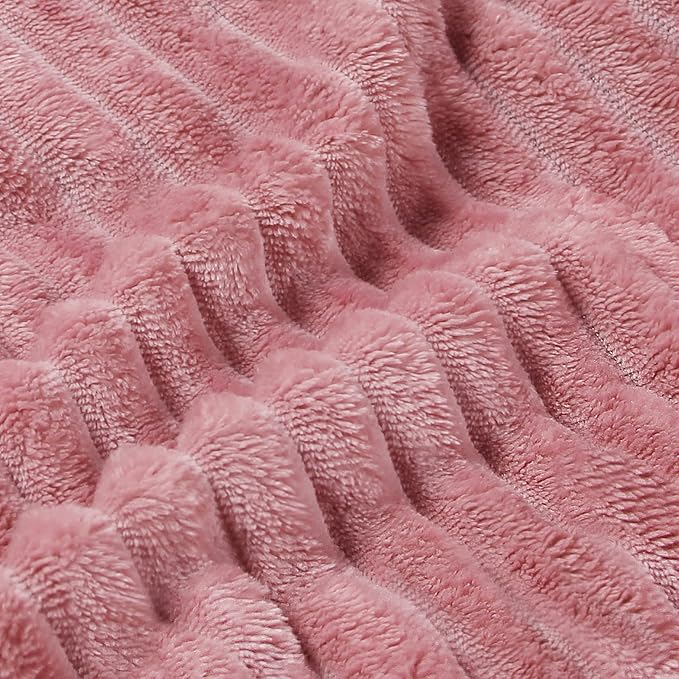BEDELITE Fleece Blanket King Size – 3D Ribbed Jacquard Soft and Warm Decorative Fuzzy Blankets – Cozy, Fluffy, Plush Lightweight Throw Blankets for Couch, Bed, Sofa(Pink, 108x90 inches)