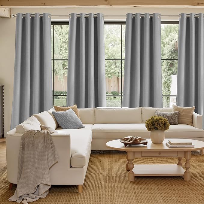 NICETOWN Short Faux Linen Light Grey Blackout Curtains 63 inches Long for Kitchen - Privacy Panels for Living Room Bedroom, Modern Farmhouse Style Easy Care Grommet Top, 2 Panels, W42 by L63