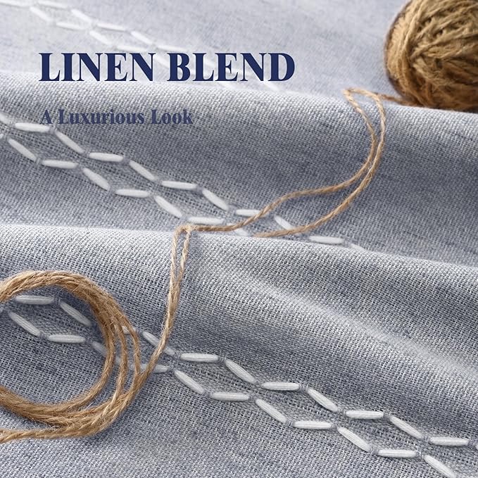Blue Boho Blackout Curtains 2 Panels 84 Inch for Living Room Bedroom, Linen Texture Farmhouse Curtains with Tassels and White Cotton Embroidery Vintage Rustic Country Western