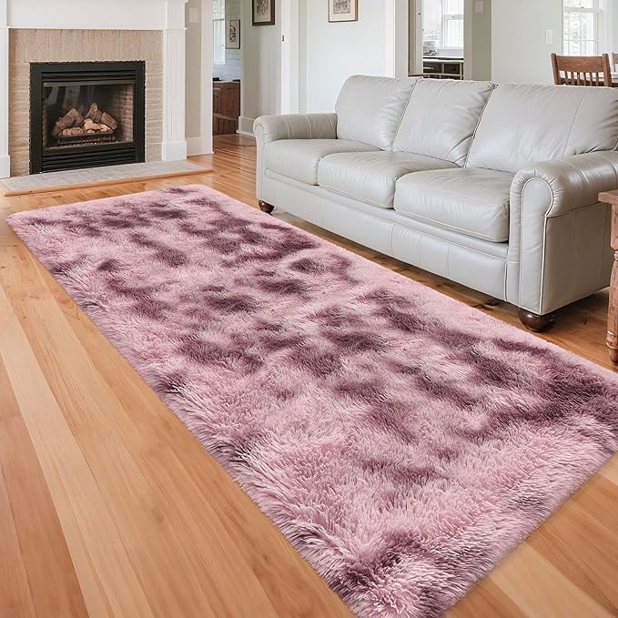 Tie-Dyed Blush 3x10 Machine Washable Runner Rugs for Hallway Soft Fluffy Shaggy Bedside Rugs for Bedroom Living Room Indoor Floor Carpet for Kids Girls and Boys Nursery Rooms Home Decor Aesthetic