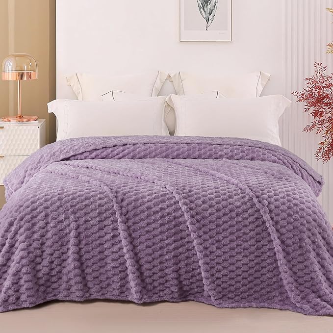 Exclusivo Mezcla Fleece Twin Blanket for Bed, Extra Large Fuzzy Grayish Purple Bed Blankets, Soft Cozy Plush Sofa Throws for All Seasons, 60x80 Inches