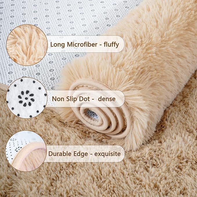 Chicrug Soft Runner Rugs for Bedroom Living Room Plush Fluffy Rug 2x7 Feet, Shag Furry Area Rug Carpet Non Shedding for Nursery Children Kids Girls Room Home Decorative, Camel