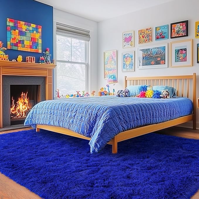 Rugs for Living Room 8x10, Soft Shaggy Modern Shag Area Rug for Bedroom, Upgrade Non-Slip Plush Fluffy Carpet for Kids Boys Girls Room Home Decor Aesthetic, Royal Blue