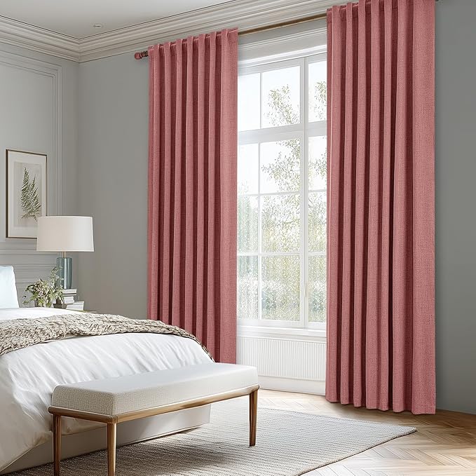 MIULEE 100% Blackout Linen Curtains for Bedroom, Dusty Rose Solid Luxury Decor Thermal Insulation Room Darkening Drapes for Living Room Nursery Back Tab Rod Pocket 42 x 84 Inches, 2 Panels