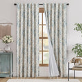 jinchan Blackout Floral Curtains for Living Room Bedroom Linen Blend Curtain Farmhouse Blue Printed with Lined Back Tab Rod Pocket Drapes Window Treatments 2 Panels 84 Inch