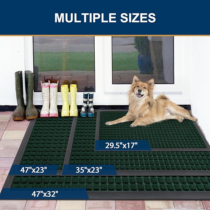 Smiry Front Door Mat Outside Entrance, Heavy Duty Natural Rubber Doormat, Non Slip, Trap Dirt and Moisture, Easy Clean, Low Profile Welcome Floor Mats for Indoor Outdoor Entry, 47x32 Inch, Black Green
