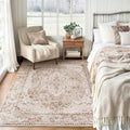 Lofus 3x5 Area Rugs for Living Room, Machine Washable Area Rug, Soft Small Rugs for Bedroom, Kitchen, Office and Indoor, Vintage Boho Carpet, Non-Slip Low Pile Carpets, Vintage Beige Brown