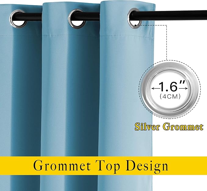 NICETOWN Blackout Living Room Curtains Teal Blue - Home Fashion Ring Top Thermal Insulated Room Darkening Curtains for Bedroom/Living Room (2 Panels, W52 x L90, Teal Blue)