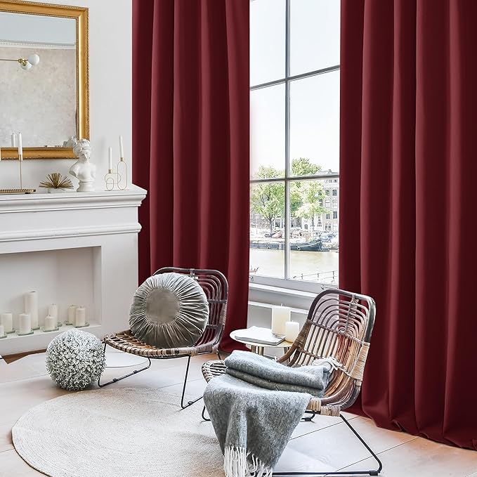 Deconovo Blackout Curtains, Thermal Insulated, W42 x L72 2 Panels, Back Tab, Machine Washable, Room-Darkening Drapes for Bedroom/Living Room Burgundy Red