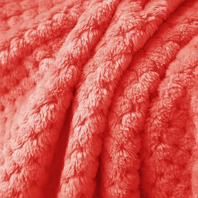 Exclusivo Mezcla Fleece Throw Blanket, Super Soft and Warm Blankets for Couch, Sofa and Bed Waffle Textured, Cozy, Fuzzy and Lightweight (Coral Orange, 40x50 Inches)