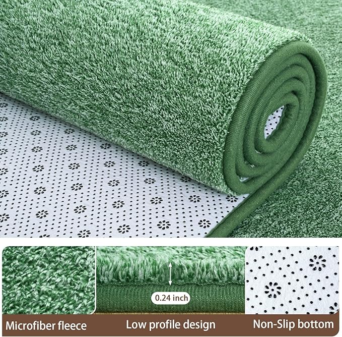 AROGAN Washable 2x6 Runner Rug for Hallway, Long Runner Rugs wtih Soft Memory Foam for Bedroom, Non Slip Backing Carpet Runners for Hallways, Kitchen, Bathroom, Entryway Home Decor, Matte Green