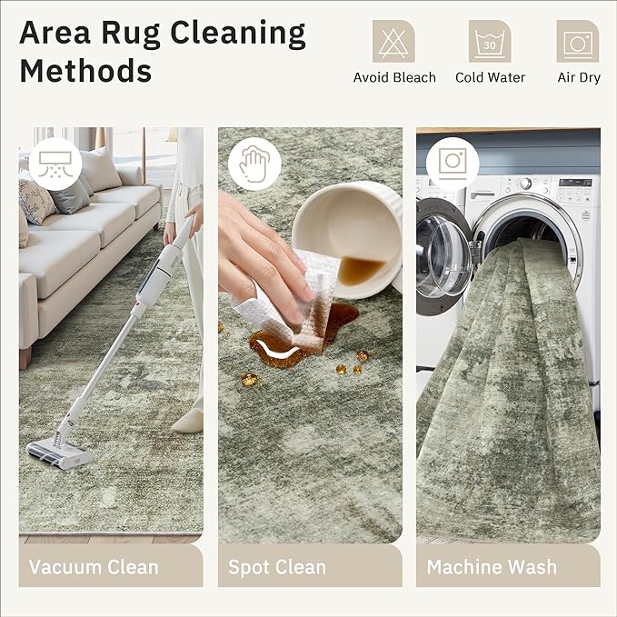 Area Rug 6x9 Abstract Living Room Washable Rugs Green Black Non Slip Low Pile Carpet for Bedroom Dining Room Foldable Thin