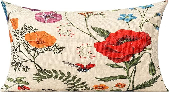 All Smiles Lumbar 12x20 Throw Pillow Covers Set of 2 Outdoor Summer Spring Garden Flowers Farmhouse Décor Outside Furniture Bench Decorative Cushion Cases for Patio Sofa Couch Chair Bed
