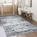 Lansny Modern Abstract 4x6 Living Room Washable Rug Non-Slip Soft Bedroom Area Rug Black Grey White Thin Print Faux Wool Floor Carpet Throw Rugs for Nursery Playroom Dining Room Indoor Home Decor