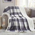 PU MEI Sherpa Blanket Fleece Throw Blanket Full Queen Plaid Thick Bed Blanket, Soft Warm Cozy Grey Checkered Throw Blanket 80"*90"