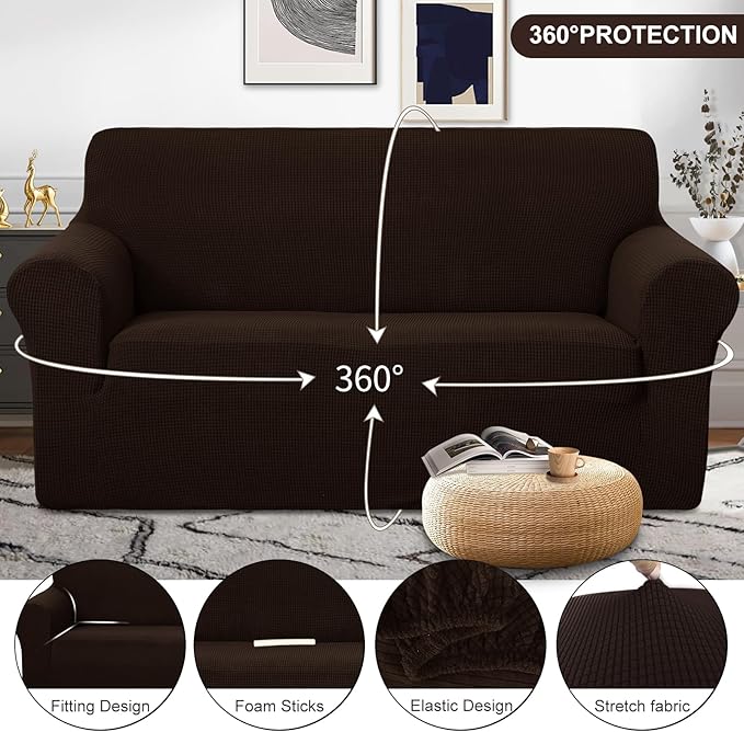 U-NICE HOME Oversized Stretch Loveseat Couch Cover Sofa Covers Washable Sofa Slipcover Furniture Protector for 2 Cushion Couch Sofa Pet Friendly, Chocolate