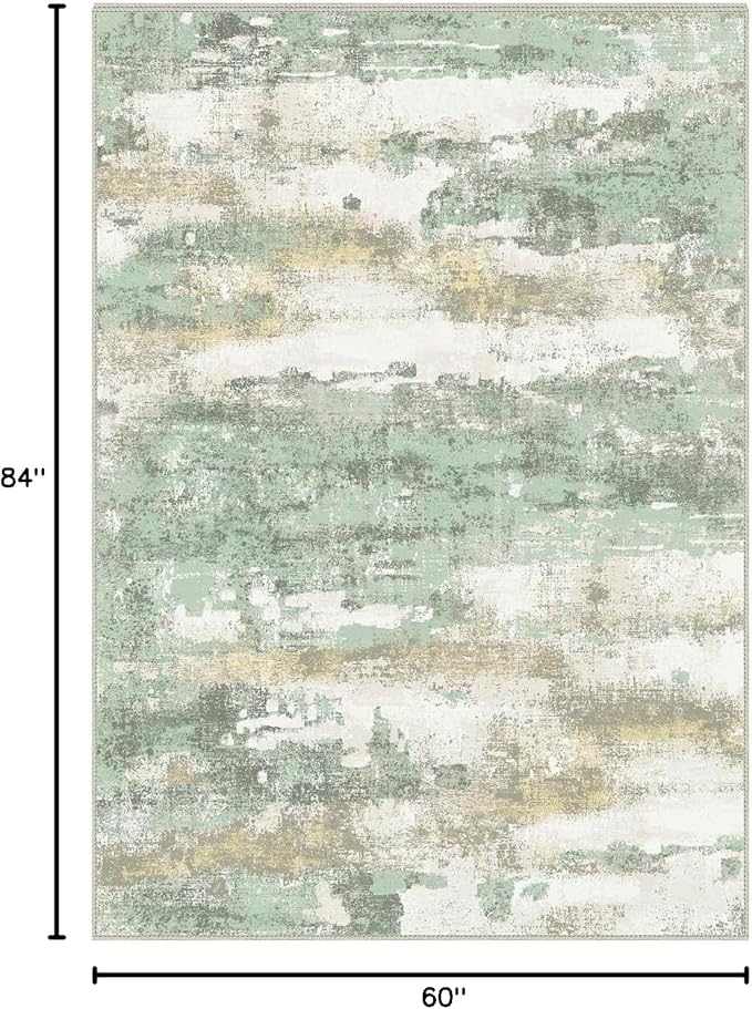 BEIMO Area Rugs 5x7 for Living Room Bedroom, Modern Abstract Machine Washable Large Light Green Rug Soft Rug, Low Pile Floor Carpet with Non Slip Backing for Dining Room