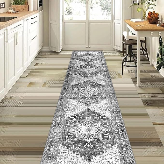 Yamaziot Washable Runner Rug, 2x10 Non-Slip Boho Vintage Hallway Rug Runner with Rubber Backing, Stain Resistant & Distressed Carpet Runner for Bedroom, Kitchen, Laundry, Entrance