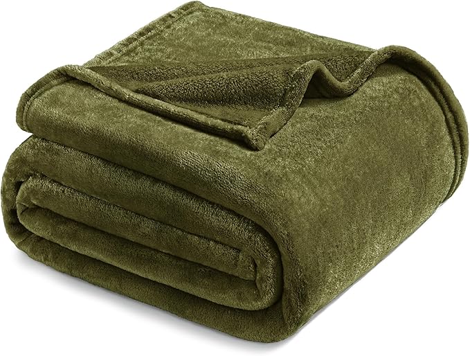 Exclusivo Mezcla Fleece Blankets Queen Size for Bed, Super Soft and Warm, All Season, Cozy, Plush, Lightweight, 90x90 Inches, Olive Green