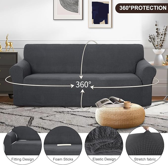 U-NICE HOME Stretch Couch Cover Sofa Cover Washable Sofa Slipcover Furniture Protector for 3 Cushion Couch Sofa Pet Friendly(Sofa, Dark Grey)