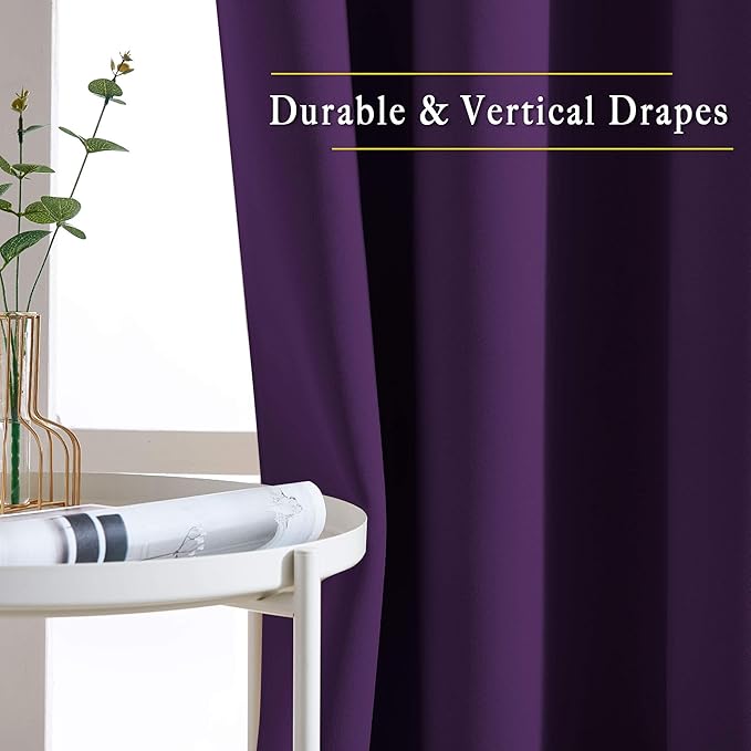NICETOWN Blackout 102 inch Curtains for Living Room, Grommet Thermal Insulated Room Darkening Curtains for Bedroom/Living Room, 2 Panels, W52 x L102, Royal Purple