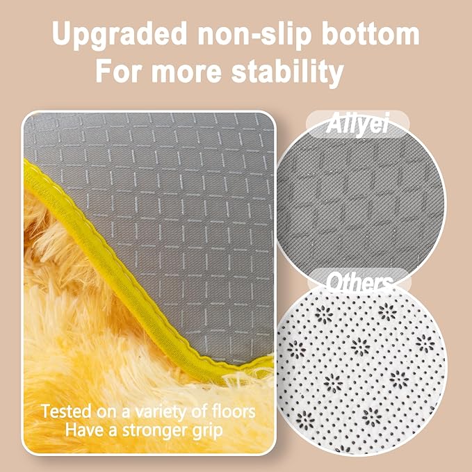 Soft Runner Rugs for Bedroom Hallways, 2x6 Tie-Dyed Yellow Fluffy Shag Throw Area Rug Non Slip for Bedside Dorm, Long Shaggy Furry Carpet for Nursery Living Room