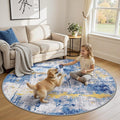 Washable Area Rugs 8ft Non-Slip Modern Abstract Soft for Living Room Entryway Bedroom Nursery, Print Pattern, Grey Blue Gold/Golden
