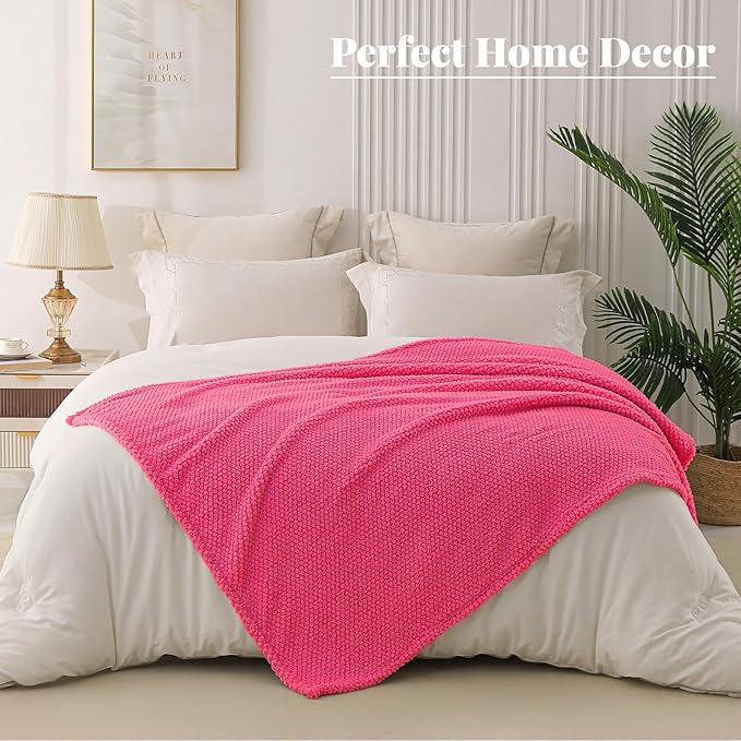 Whale Flotilla Extra Large Fuzzy Fleece Throw Blanket for Couch, 50x70 Inch Fluffy Warm Soft Jacquard Blankets for All Season, Lightweight and Cozy, Hot Pink