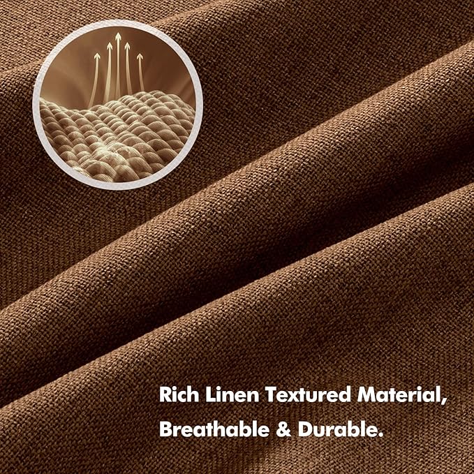 MIULEE 100% Blackout Linen Curtains for Bedroom, Brown Solid Luxury Decor Thermal Insulation Room Darkening Drapes for Living Room Nursery Back Tab Rod Pocket 42 x 90 Inches, 2 Panels