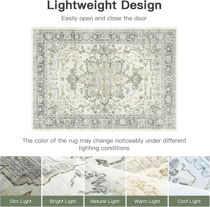 Lofus 3x5 Area Rugs for Entryway, Machine Washable Small Living Room Area Rug, Low Pile Non-Slip Rugs for Bedroom, Kitchen, Home Office, Vintage Oriental Print Rug, Taupe Grey