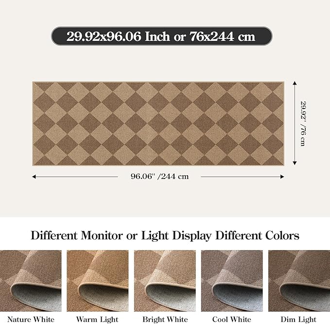 Lahome Checkered Easy Runner Rug, 2x8 Carpet Runners for Hallway 8ft Non Slip Washable Rug for Entryway Indoor, Checkerboard Nature Indoor Outdoor Carpet for Entry Laundry.