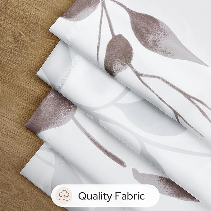 HOMEIDEAS Non-See-Through Dry Rose and White Privacy Sheer Curtains 52 X 63 Inch Length 2 Panels, Leaf Floral Printed Light Filtering Semi Sheer Window Curtains Drapes for Bedroom Living Room