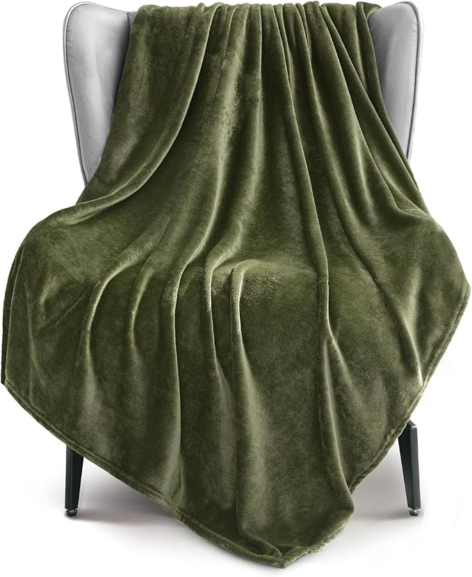 Exclusivo Mezcla Fleece Olive Green Throw Blanket for Couch, Sofa, Super Soft and Warm Blankets, All Season, Cozy, Plush, Lightweight, 50x60 Inches