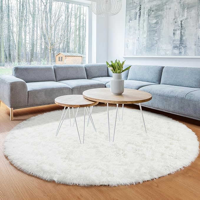 ONASAR Cream White Round Area Rug 4ft, Fluffy Ultra Soft Bedroom Circle Rugs Floor Mat for Kids Girls Boys Teen Room, Fuzzy Plush Shaggy Carpet for Nursery Living Room Playroom Dorm Home Decor