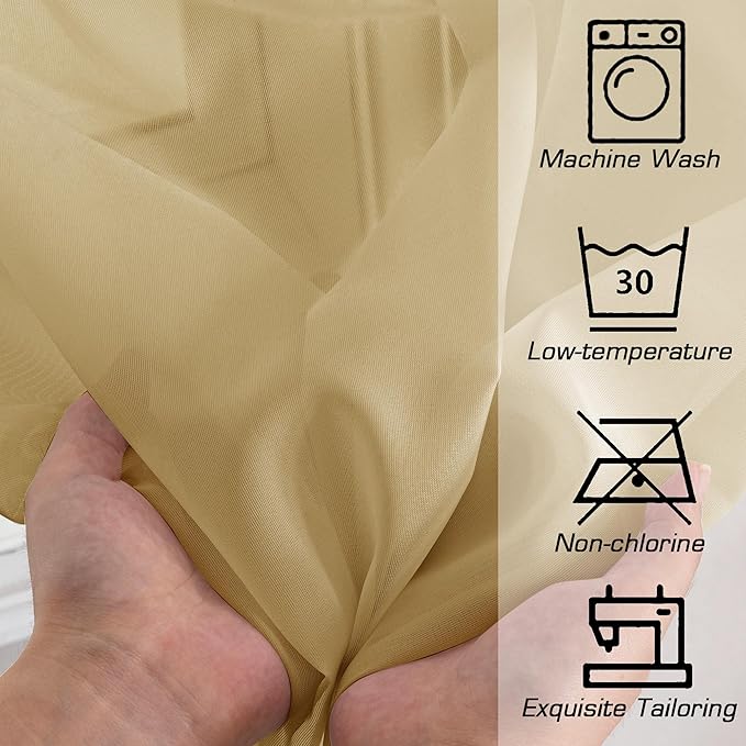 Simplebrand Gold Sheer Valances 14 Inches Long for Living Room Pocket 2 Panel Light Filtering Sheer Translucent Valence Toppers for Window Kitchen Bathroom Bedroom Ivory 42x14 Inch Length
