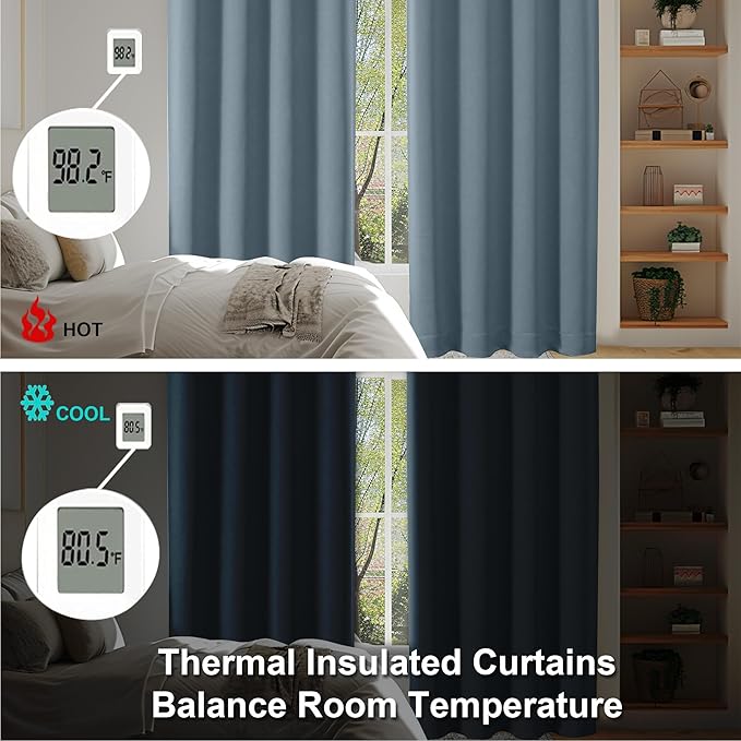 Simplebrand Ava Stone Blue Short 24 Inches Blackout Curtain 2 Panels Set, Half Window Rod Pocket Privacy Curtain Tiers for Kitchen, Curtains Blackout for Bathroom Shades, W30 x L24 Inch, Stone Blue
