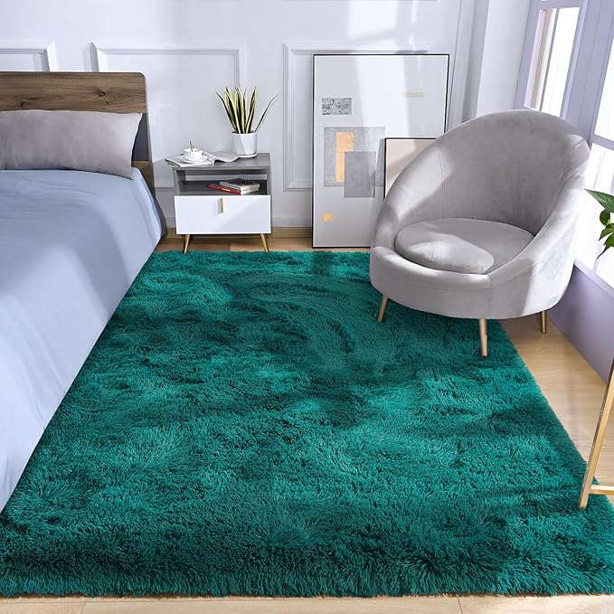 Amearea Blue and Green Shag Area Rug 4' x 5' - Luxury Soft Plush Fuzzy Carpet for Living Room, Indoor Fluffy Teal Green Large Rugs for Bedroom Nursery Non Slip Shaggy Carpets Home Decor