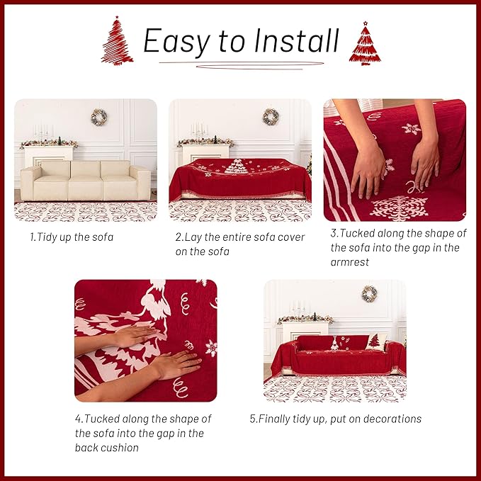 MYSKY HOME Couch Covers Couch Cover for Dogs Washable Couch Covers for Sectional Sofa Sofa Covers for 3 Cushion Couch Sofa Cover for Living Room Furniture Protector for Pets, Kids, 71"x134", Red