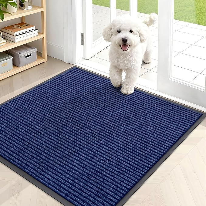 OLANLY Front Door Mat Indoor Outdoor Entrance, Waterproof Heavy Duty Doormat, Fade Resistant, Low Profile, Easy Clean Patio Porch Welcome Floor Mats for Entry, 35x30, Blue