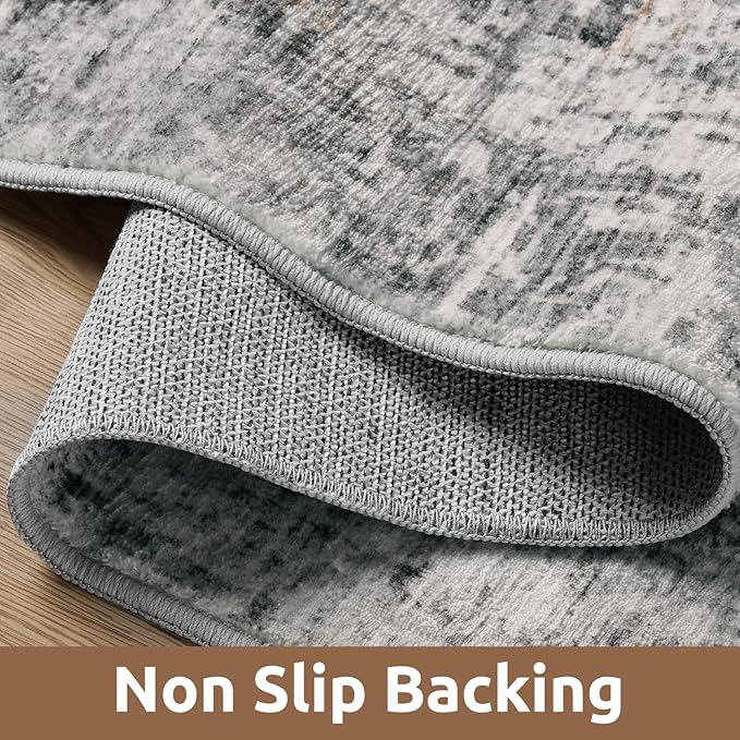 8 x 10 Area Rugs for Living Room, Machine Washable Non Slip Rug Ultra Soft Low Pile Indoor Carpet Modern Abstract Rugs for Bedroom Office Room Dining Room Beside, Grey
