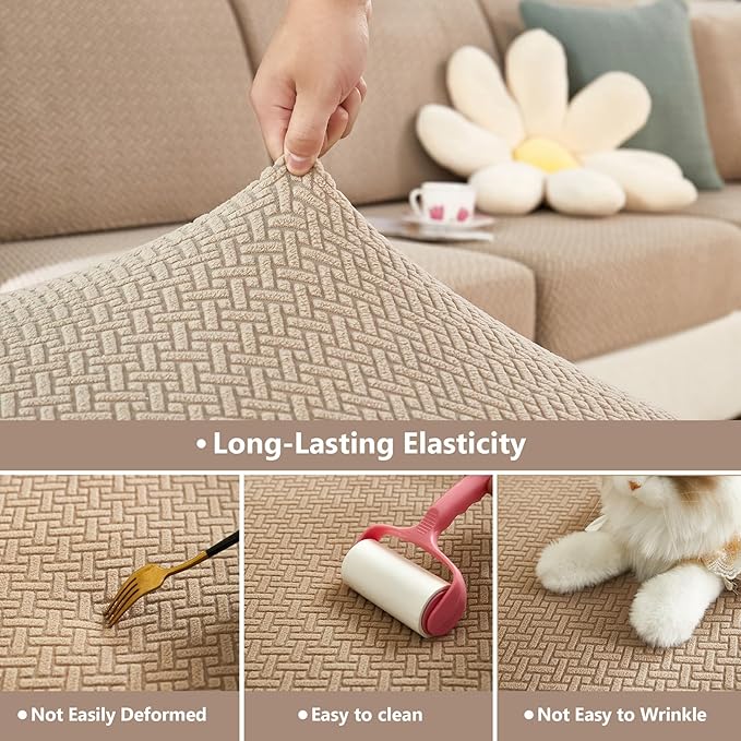 Couch Cushion Covers for Sofa Couch Covers Wear-Resistant Universal Sofa Cover Washable Stretch for Sectional Slipcovers (Texture-Brown,Extra Large Single Seat Cover)