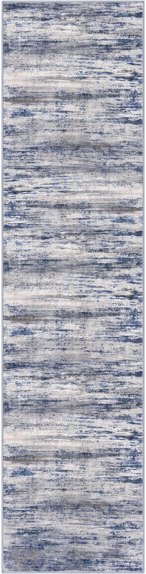 KOZYFLY Modern Abstract Washable Rug Runner 2.6x10 Hallway Rug Runner Non-Slip Soft Kitchen Runner Rugs, Grey-Blue Striped Carpet for Entryway Bathroom Laundry Room Foyer