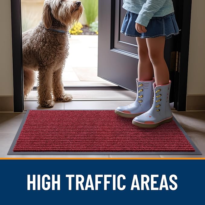 OLANLY Front Door Mat Indoor Outdoor Entrance, Waterproof Heavy Duty Doormat, Fade Resistant, Low Profile, Easy Clean Patio Porch Welcome Floor Mats for Entry, 29.5x17, Wine Red