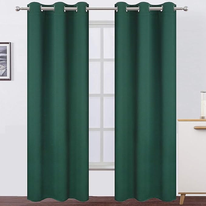 LEMOMO Dark Green Thermal Blackout Curtains/38 x 84 Inch/Set of 2 Panels Room Darkening Curtains for Bedroom