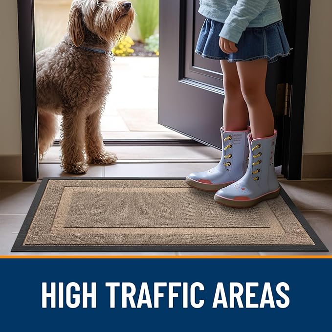 OLANLY Front Door Mat Indoor Outdoor Entrance, Waterproof All-Season, All-Weather Doormat, Sturdy Natural Rubber, Low Profile, Easy Clean Patio Porch Entryway Mat, 71x23, Mocha