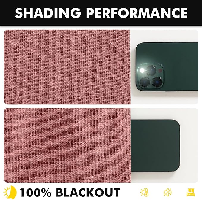 MIULEE 100% Blackout Linen Curtains for Bedroom, Dusty Rose Solid Luxury Decor Thermal Insulation Room Darkening Drapes for Living Room Nursery Back Tab Rod Pocket 42 x 63 Inches, 2 Panels